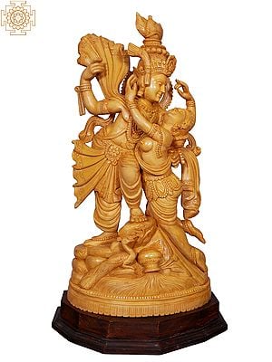 30'' Radha Krishna In Love | Wooden Statue