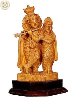 Wooden Statue of Standing Radha Krishna