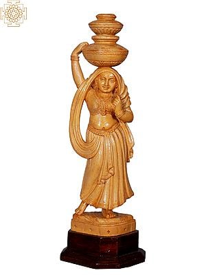 Wooden Statue of Women with Pot