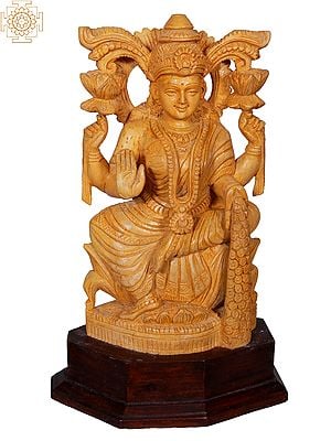 Seated Goddess Lakshmi Wooden Statue