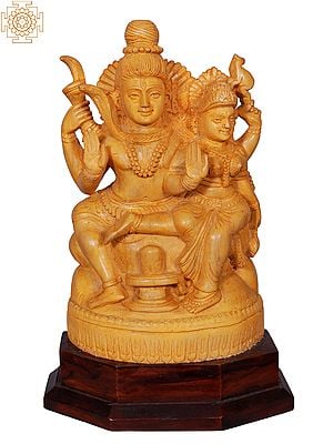 Shiva Parvati Wooden Statue with Shiva Linga