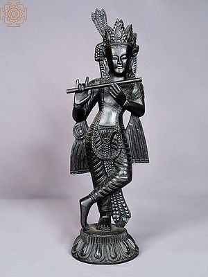 16" Black Color Lord Krishna Playing Flute from Nepal