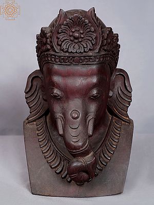 10" Mesmerising Wooden Statue of Lord Ganesha Head from Nepal