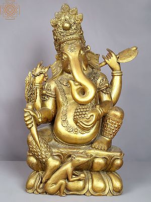 23" Golden Color Sitting Lord Ganesha from Nepal