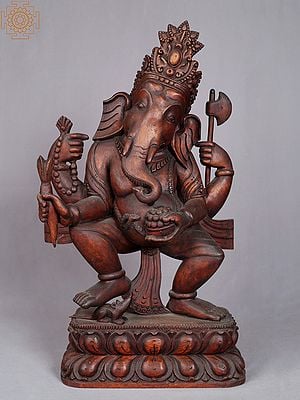22'' God Four-Hand Ganesha On Oval Base | Nepalese Handicrafts