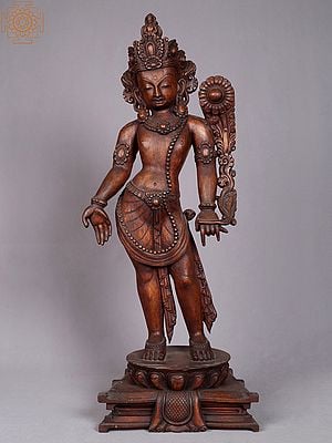 26'' Buddhist Deity Avalokiteśvara Carrying Sunflower | Nepalese Handicrafts