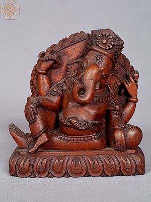 6" Relaxing Ganesha Wooden Statue from Nepal