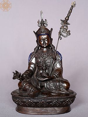 10" Guru Padmasambhava Copper Idol Seated on Pedestal