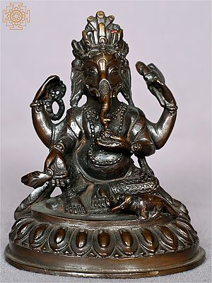 4" Small Blessing Lord Ganpati Seated On Pedestal