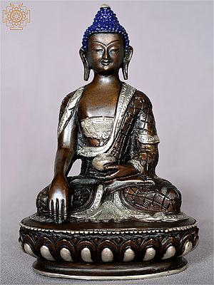 6" Tibetan Buddhist Deity Black and Silver Shakyamuni Buddha
