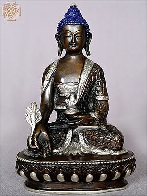 6" Tibetan Buddhist Deity Black and Silver Medicine Buddha