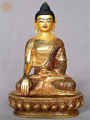 6" Tibetan Buddhist Deity Gold Shakyamuni Buddha From Nepal