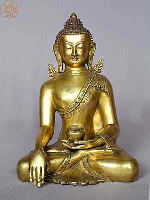 8" Shakyamuni Buddha Idol from Nepal | Copper Statue with Gold Plated