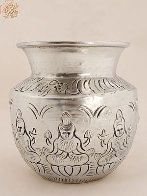 5'' Hindu Ritual Asthalakshmi Kalasha | Silver-Plated Brass