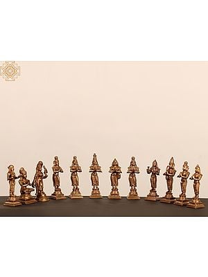 The Collective Powers of the Divine: Get Ritually Prescribed Cluster of Hindu Gods and Goddesses in Small Brass Idols online on Exotic India Art