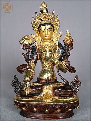 9'' Copper Buddhist White Tara Idol in Vitarka Mudra | Nepalese Handicrafts