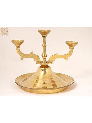 6" Brass Three Wicks Lamp | Puja Diya