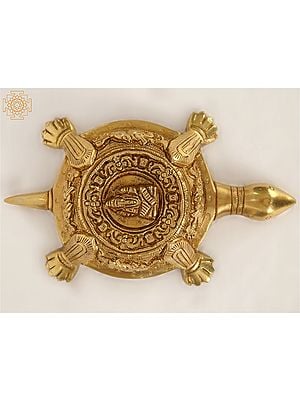 6" Brass Vastu Tortoise With Ganesha On Top | Handmade | Made In India