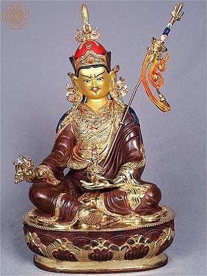 15" Tibetan Buddhist Deity Guru Padmasambhava Idol Seated on Pedestal