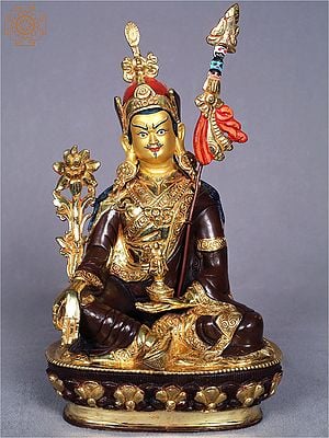 10" Buddhist Deity Medicine Buddha Idol from Nepal | Copper Gilded with Gold