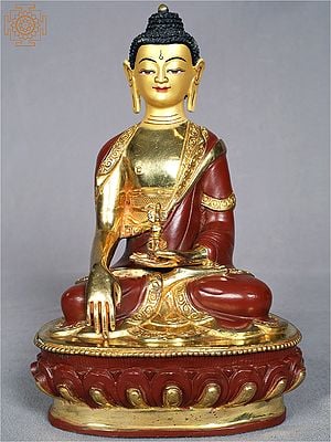 9" Tibetan Buddhist Deity Amiiabh Buddha Seated On Pedestal