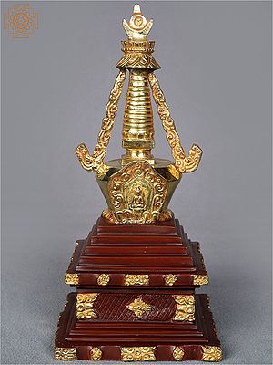 9" Copper Stupa from Nepal | Copper Gilded with Gold