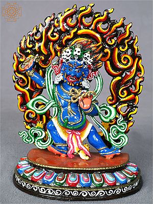 5" Colorful Tibetan Buddhist Deity - Vajrapani from Nepal