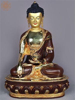 15" Bhumi Sparsha Buddha Idol | Gilded Copper Statue from Nepal