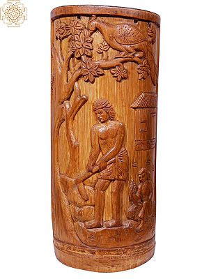 17" The Farmer Figure Etched into Bamboo Surface | Wall Hanging Bamboo Craft