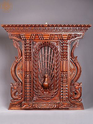 31'' Peacock Window With Dragons In Corner | Nepalese Handicrafts