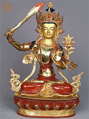 15" Manjushri Copper Figurine - Buddha of Infinite Wisdom