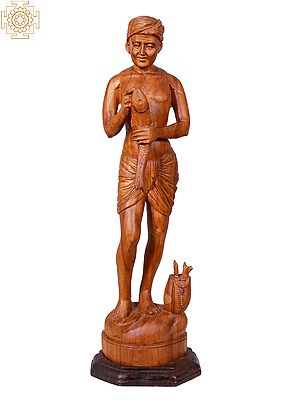 15" Standing Fisherman Wooden Statue