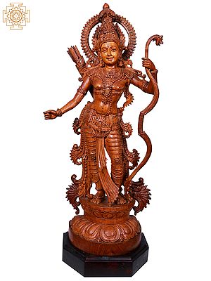 27" Lord Ram Standing With Dhanush On Pedestal | Carving Handmade Statue