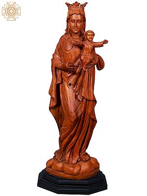 25" Madonna and Child | Carving Handmade Teakwood Statue