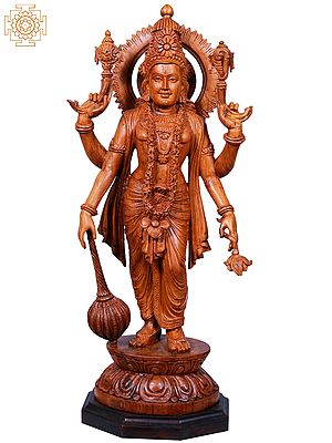 24" Lord Vishnu Idol Standing on Pedestal | Carving Handmade Statue