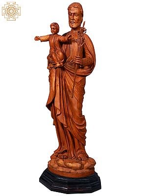 26" Standing Saint Joseph Idol with Baby | Wooden Statue
