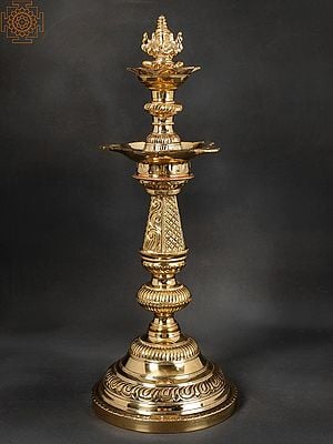 16" Ganesha Lamp (Lord Ganesha On Top of Lamp) In Brass | Handmade | Made In India