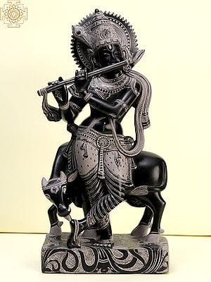 13" Lord Krishna Playing Flute with Cow