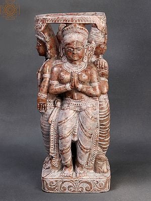 8" Namaste Lady, Shringar Lady, Parrot Lady, Musical Lady | Onyx Stone Statue