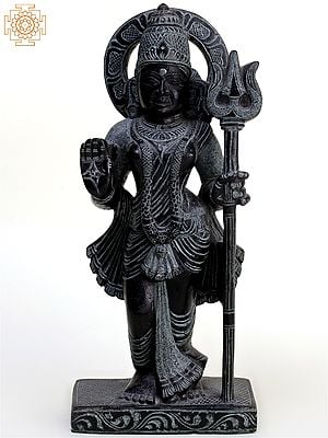 8" Goddess Parvati With Trishul | Black Stone Statue