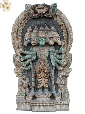 36" Large Panchamukhi God Hanuman Standing Statue | Wooden Statue