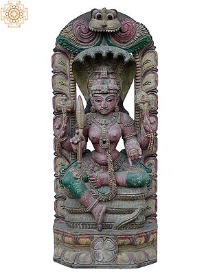 36" Large Goddess Lakshmi Devi Seated On Sheshnag Throne