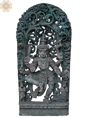 36" Large Lord Dancing Shiva With Nandi And Vasuki Worship | Wooden Statue