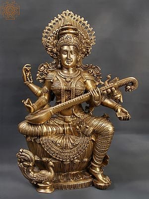 25" Sitting Devi Saraswati Brass Statue