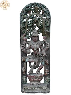 36" Large Goddess Lakshmi Dancing | Wooden Statue