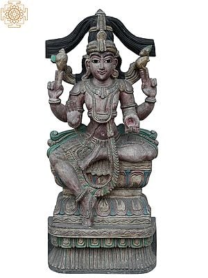 33" Large Lord Shiva Seated On Throne | Wooden Statue