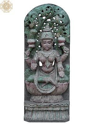 35" Large Goddess Lakshmi Seated On throne | Wooden Statue