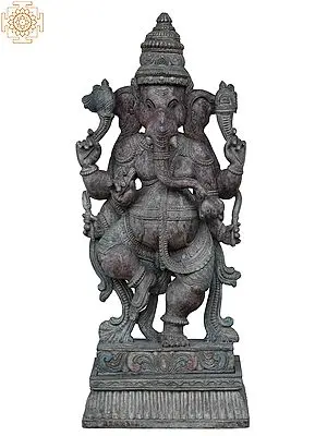 Large Wooden Statue of Dancing Ganesha on One Foot | 36 Inch