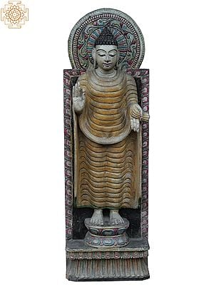 36" Large Overcoming Fear Buddha | Wooden Statue