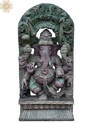 30" Large God Ganesha Dancing With Six Arms | Wooden Statue